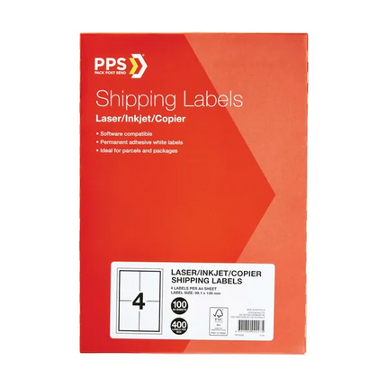 PPS Inkjet Laser Shipping Labels 4UP 100 Sheets