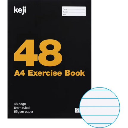 Keji A4 55gsm 8mm Ruled Exercise Book 48 Page