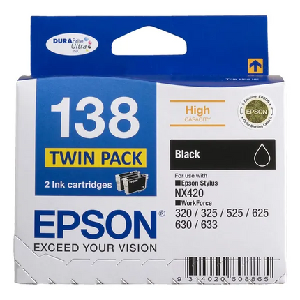 Epson 138 High Capacity Ink Cartridge Black 2 Pack