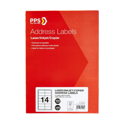 PPS Inkjet Laser Address Labels 14UP 100 Sheets