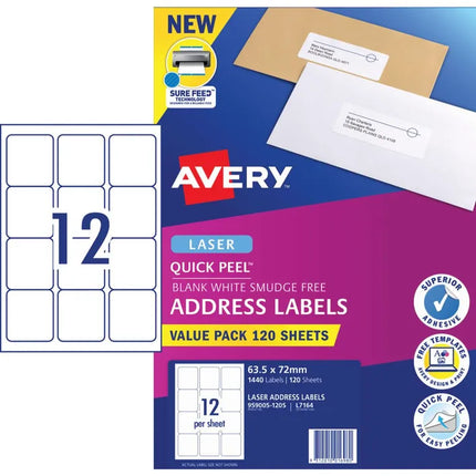 Avery 12UP Laser Address Labels with Sure Feed 120 Sheets