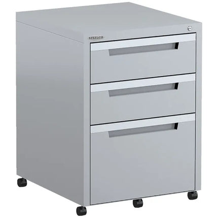 Steelco 3 Drawer Mobile Filing Pedestal Silver Grey
