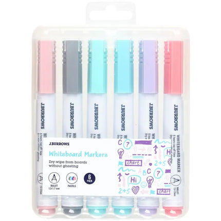 J.Burrows Whiteboard Markers Bullet Pastel 6 Pack