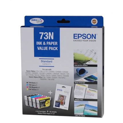 Epson 73 Ink Cartridge and Glossy Photo Paper Value Pack