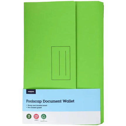 J.Burrows Recycled Foolscap Document Wallet Lime 10 Pack