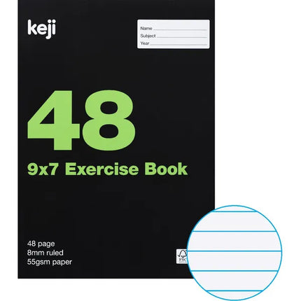 Keji 9x7" 55gsm 8mm Ruled Exercise Book 48 Page