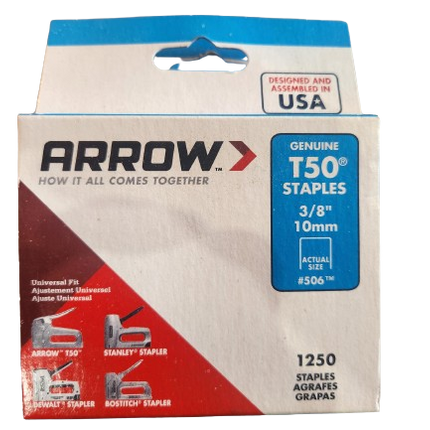 Arrow 3/8 10MM T50 Staples - 1250 Pack