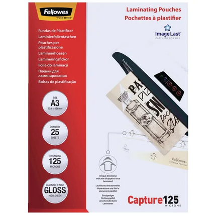 Fellowes A3 125 Micron Laminating Pouch Gloss 25 Pack