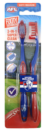 AFL Western Bulldogs Footy Toothbrush 2pk - Soft/Medium