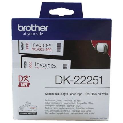 Brother DK 22251 Paper Tape 62mm wide Black & Red on White